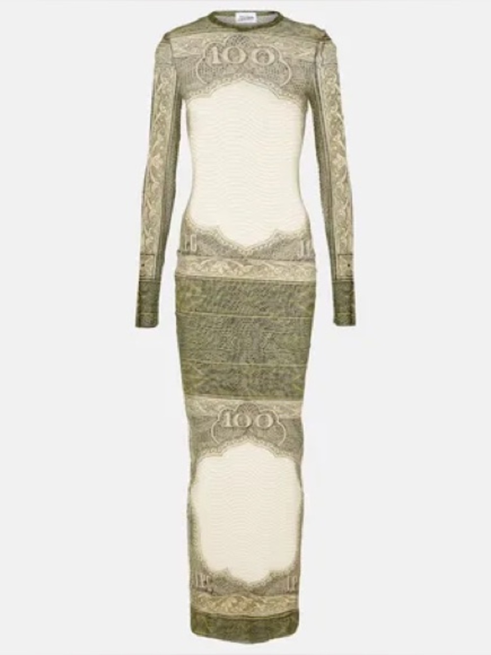 Jean Paul Gaultier Cartouche Money Dollar Mesh Sheer Long Sleeve Maxi Dress - Picture 10 of 11